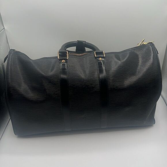 LOUIS VUITTON VINTAGE BLACK EPI LEATHER DUFFLE TRAVEL BAG KEEPALL 50 - Picture 3 of 16